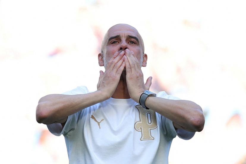 L'émotion de Pep Guardiola après son dernier match à la tête de Manchester City, dimanche contre Aston Villa (1-2). (Phil Noble/Reuters)